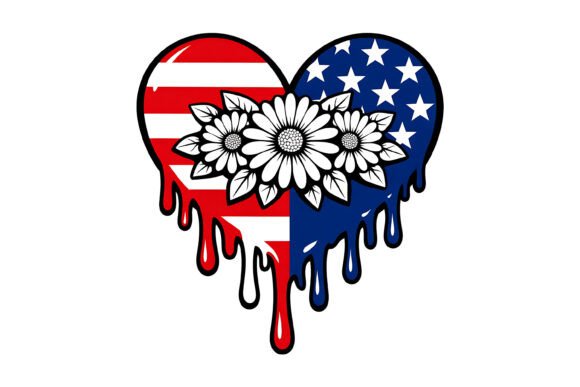 American Flag Drip Heart Sunflower SVG