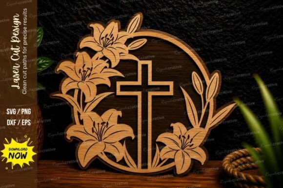 Cross Lily Floral Laser Cut Svg Design