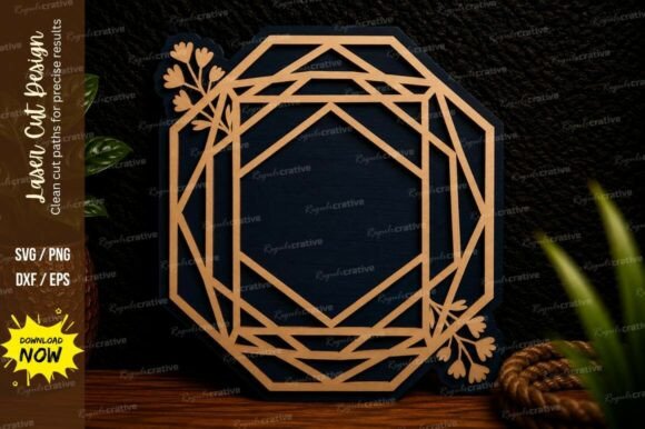 Geometric Floral Frame Laser Cut Svg
