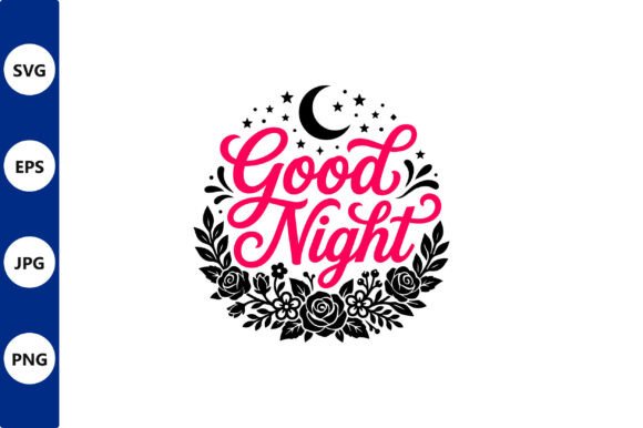 Good Night Floral Wreath Circle Vector