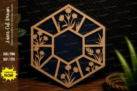 Hexagon Floral Frame Laser Cut Svg Desig