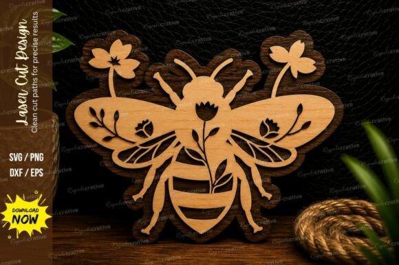Honey Bee Floral Laser Cut Svg Design