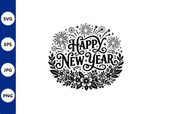 New Year Floral Circle Illustration