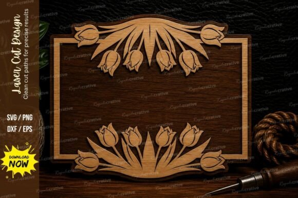 Tulip Floral Frame Laser Cut Svg Design
